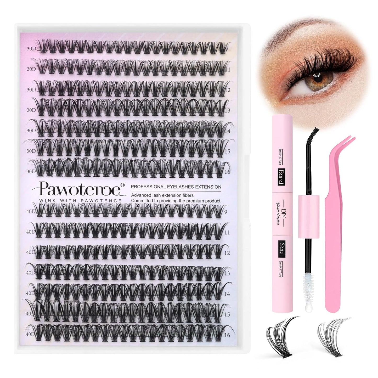 Lash Extension Kit 280pc (30D&40D, 0.07D, 9-16mm, Kit) Pawotence