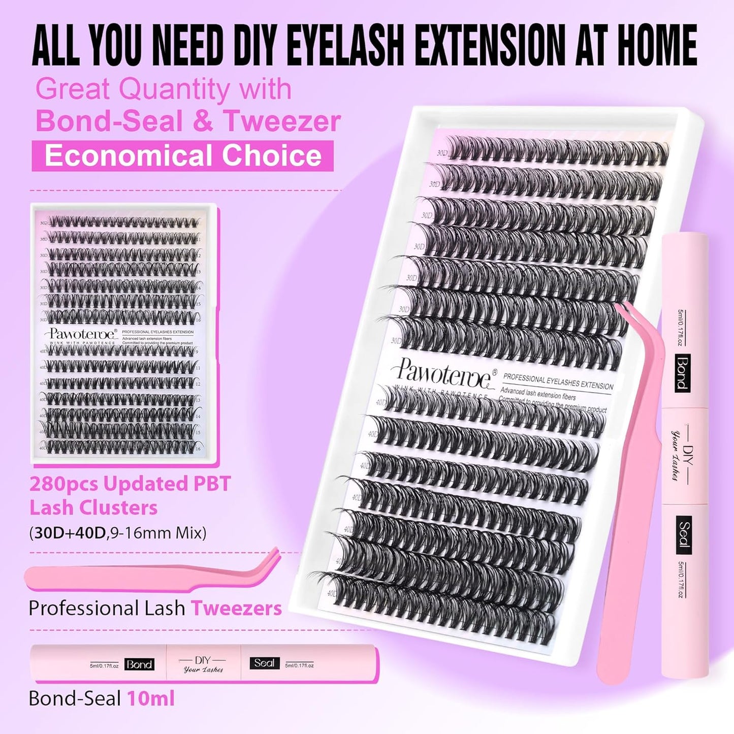Lash Extension Kit 280pc (30D&40D, 0.07D, 9-16mm, Kit) Pawotence