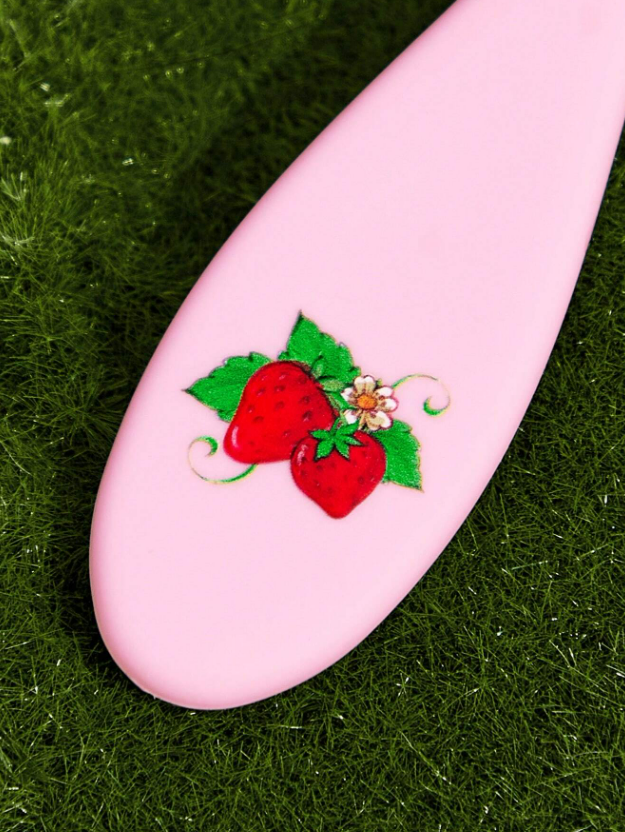 Strawberry Shortcake Cartoon Character & Strawberry Print Pink Hand Fan Hair Brush