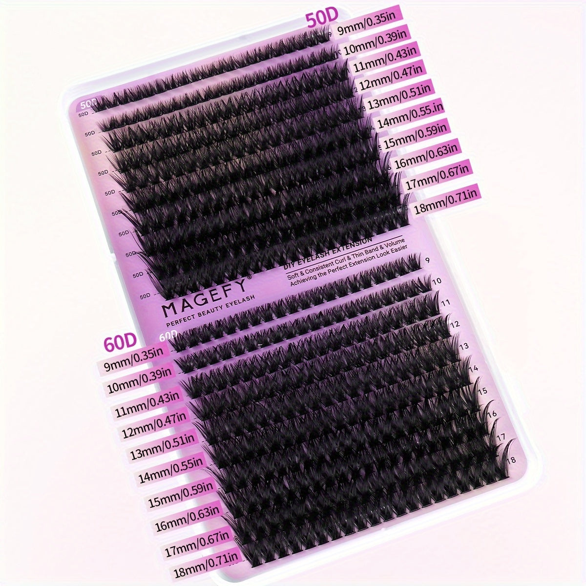 MAGEFY 640/680/800 Cluster False Eyelash Extension Kit, D Curl, 9-16mm Mixed Length, Includes Brush, Glue, Tweezers, Remover