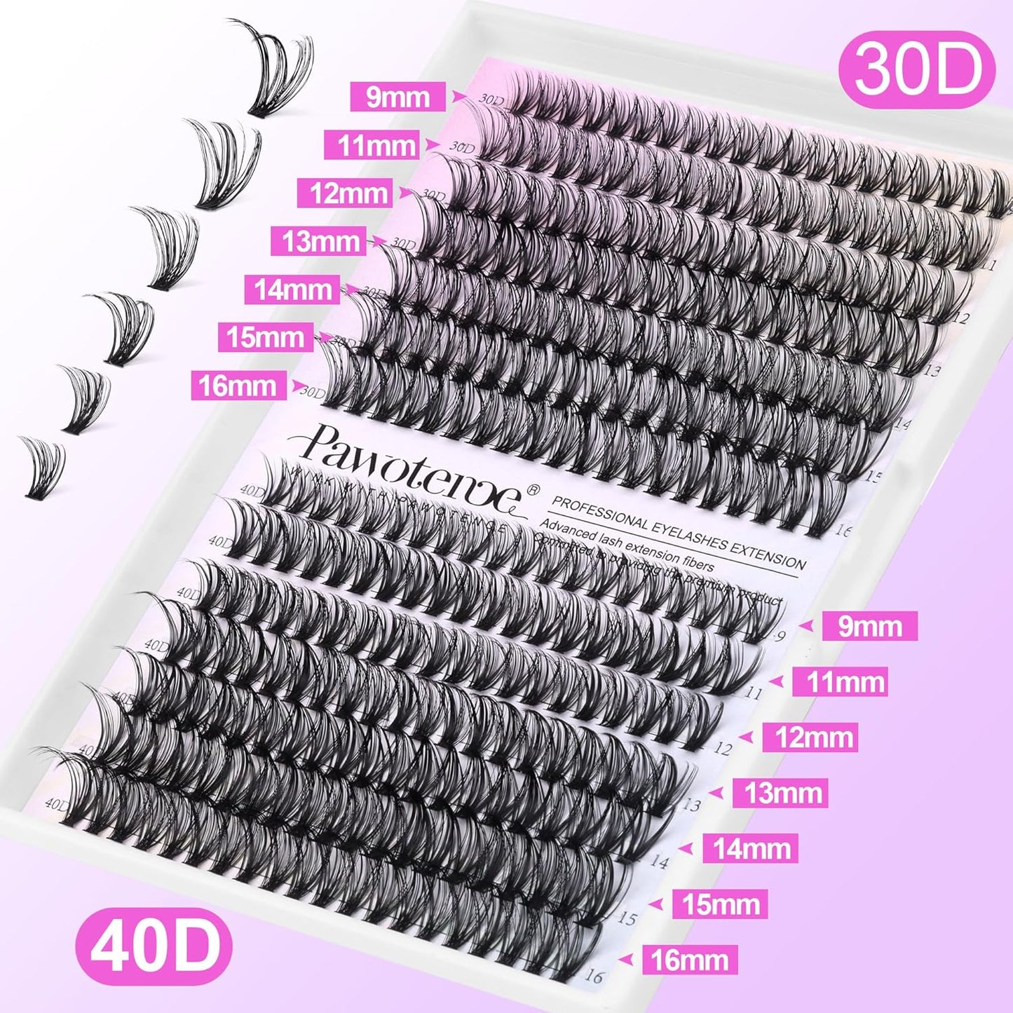 Lash Extension Kit 280pc (30D&40D, 0.07D, 9-16mm, Kit) Pawotence