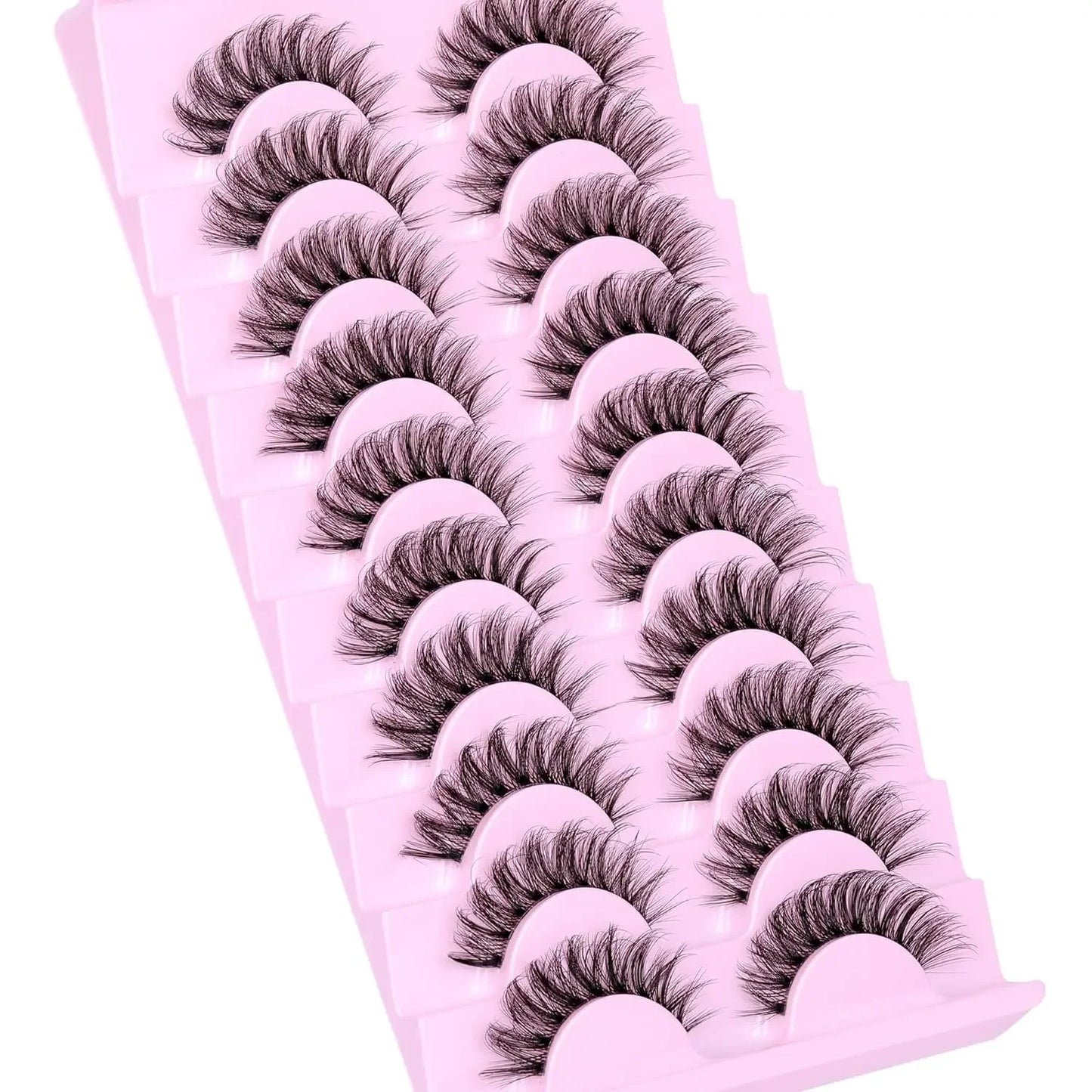 10 Pairs Natural Fluffy Eyelashes Wispy Lashes 3D Volume Strip Lashes D Curl Eyelashes with Clear Band Eye Lashes