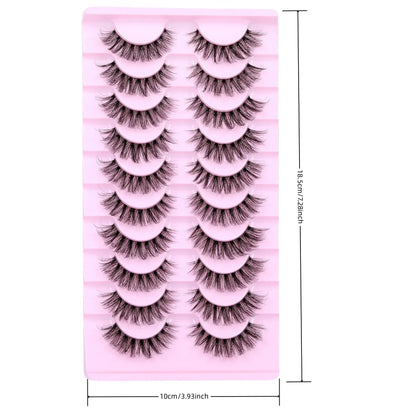 10 Pairs Natural Fluffy Eyelashes Wispy Lashes 3D Volume Strip Lashes D Curl Eyelashes with Clear Band Eye Lashes