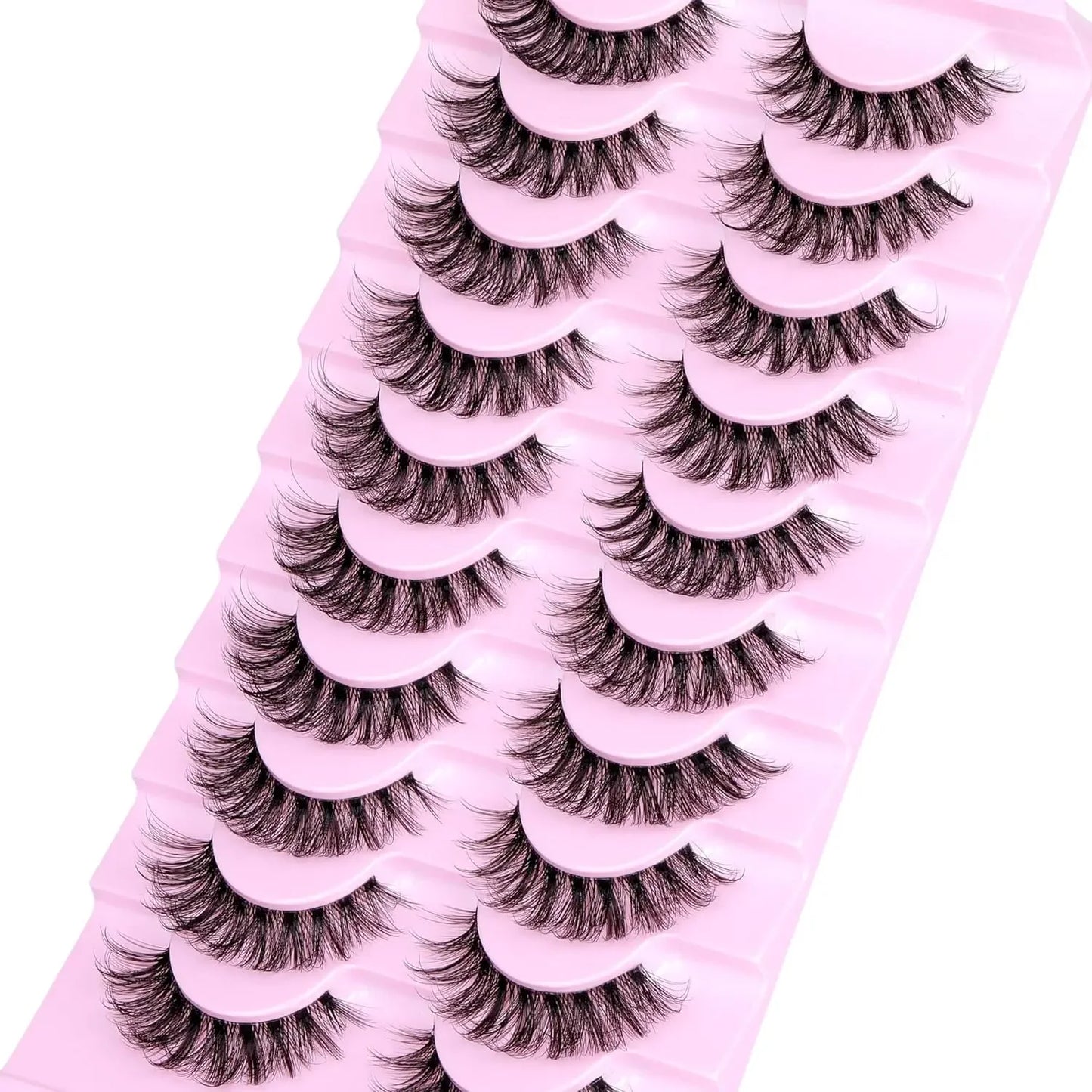 10 Pairs Natural Fluffy Eyelashes Wispy Lashes 3D Volume Strip Lashes D Curl Eyelashes with Clear Band Eye Lashes