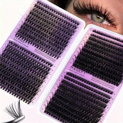 MAGEFY 640/680/800 Cluster False Eyelash Extension Kit, D Curl, 9-16mm Mixed Length, Includes Brush, Glue, Tweezers, Remover