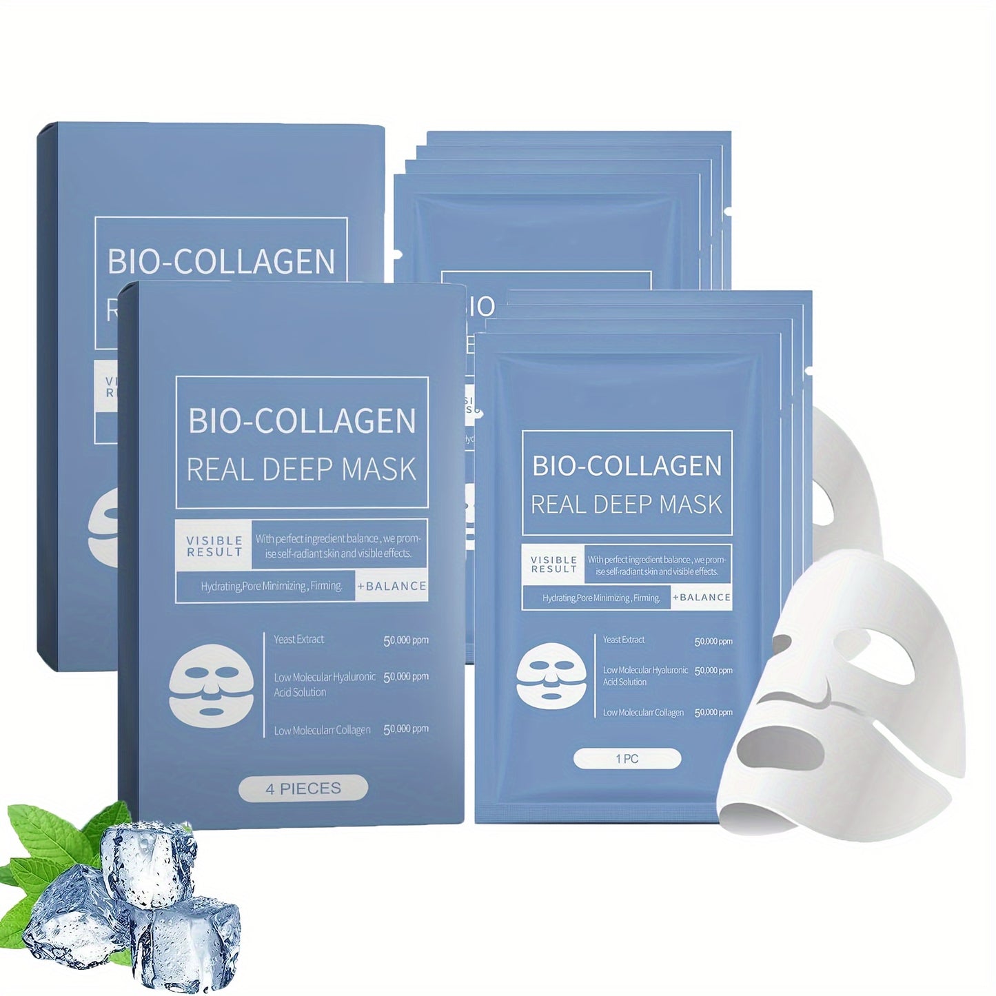 2 Pack, Bio-Collagen Glow Mask Overnight, Korean Deep Hydrating Firming Overnight Hydrogel Mask, 8PCS