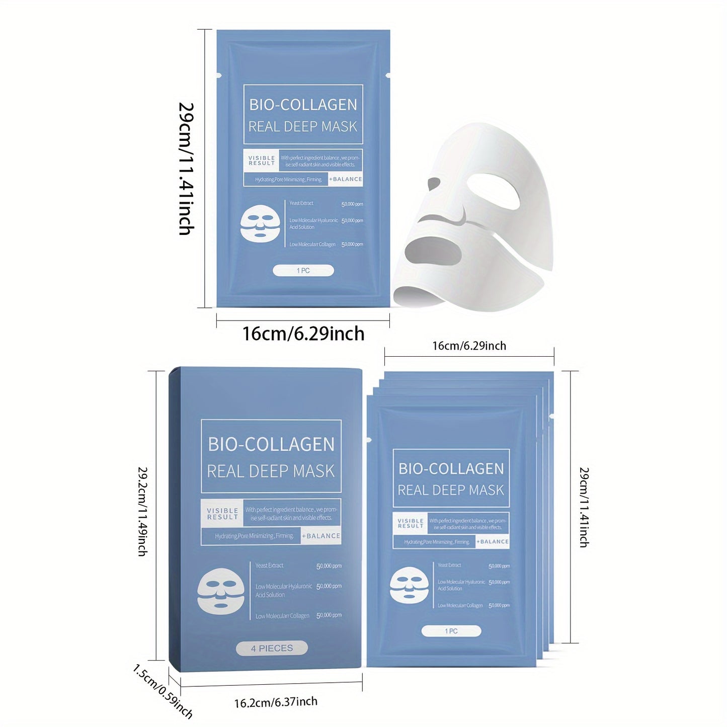 2 Pack, Bio-Collagen Glow Mask Overnight, Korean Deep Hydrating Firming Overnight Hydrogel Mask, 8PCS