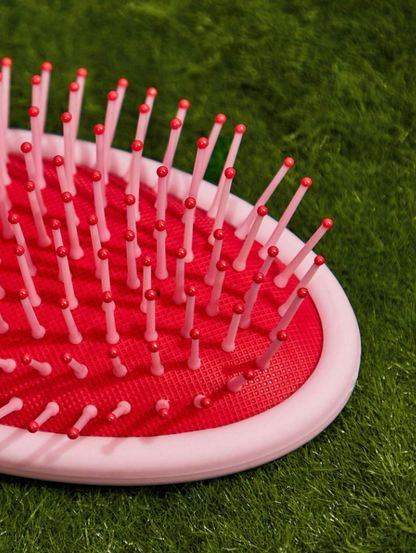 Strawberry Shortcake Cartoon Character & Strawberry Print Pink Hand Fan Hair Brush
